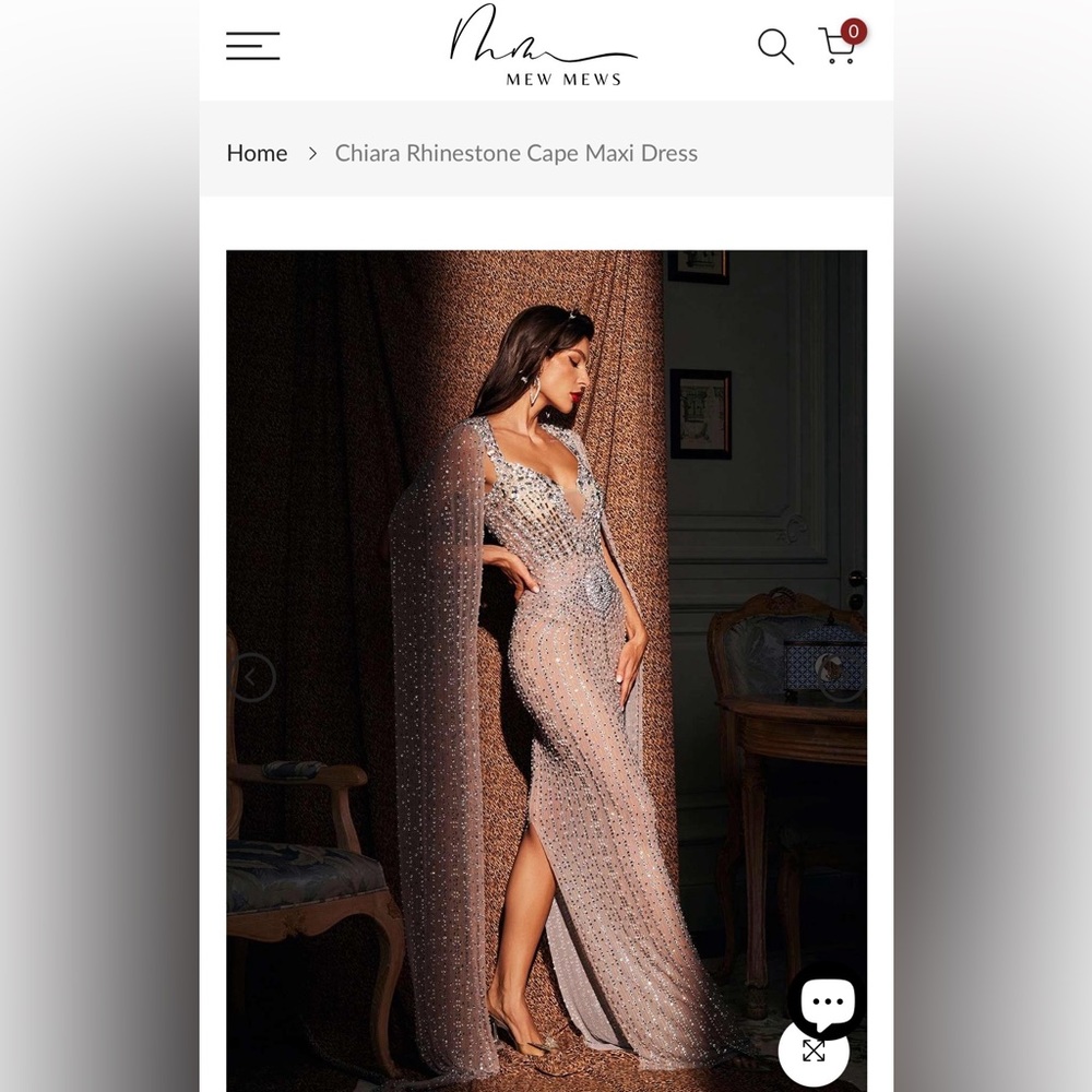 🔥Brand new 🔥Mew Mews Chiara Rhinestone Cape Maxi Dress - Sparkling Champagne - Picture 5 of 10